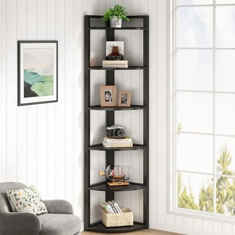 6 Tier 70.9 Inch Tall Corner Bookshelf Q73574