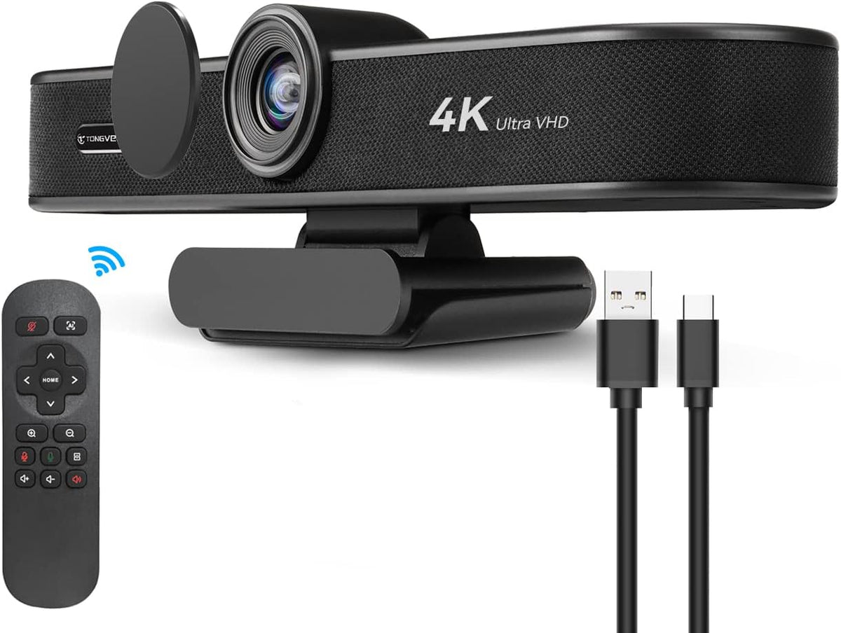 4K Webcam with Microphone and Speaker, 5X Digital Zoom, Privacy Cover, 120° Wide Field View T506