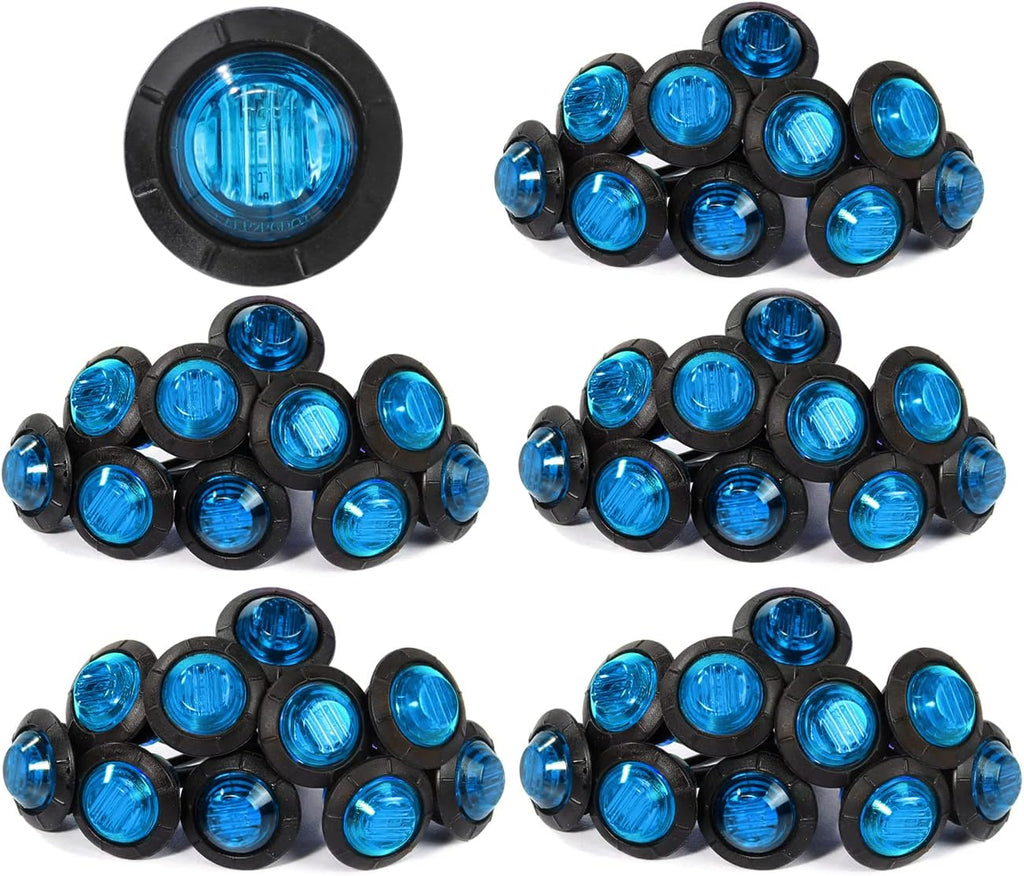 3/4 Inch Amber 3 LED Round Side Marker Indicator Lights with Black Rubbers 12V DC O590