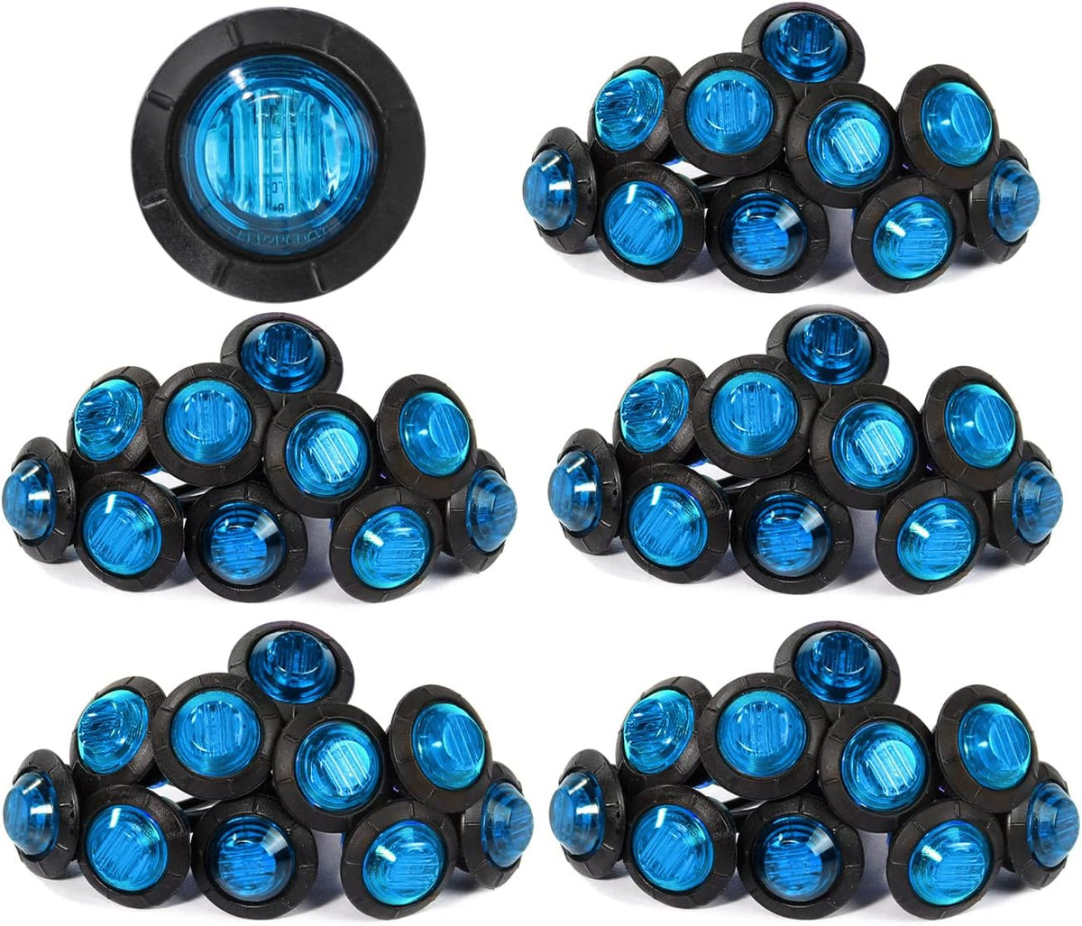 3/4 Inch Amber 3 LED Round Side Marker Indicator Lights with Black Rubbers 12V DC O590