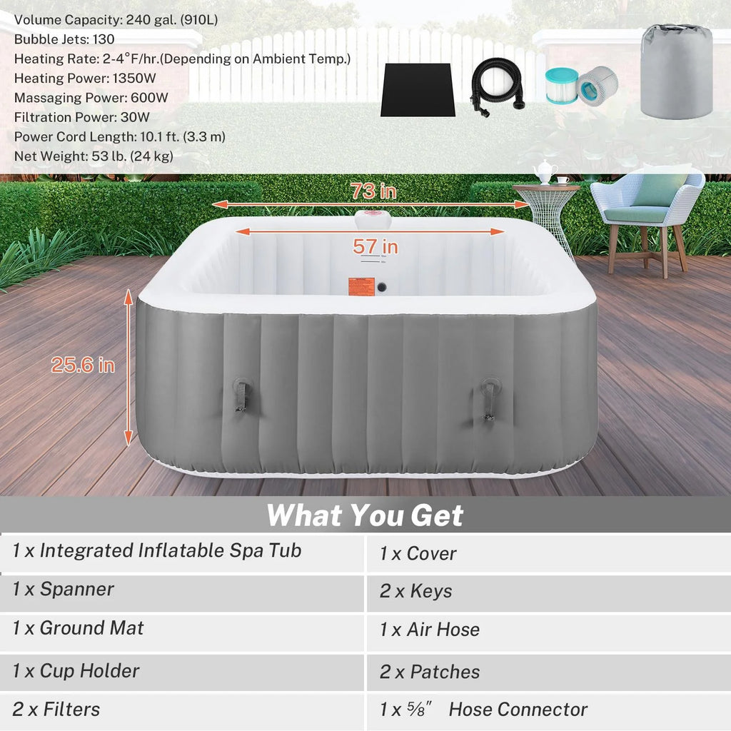 6 Person Inflatable Hot Tub with 130pcs Jet E70639