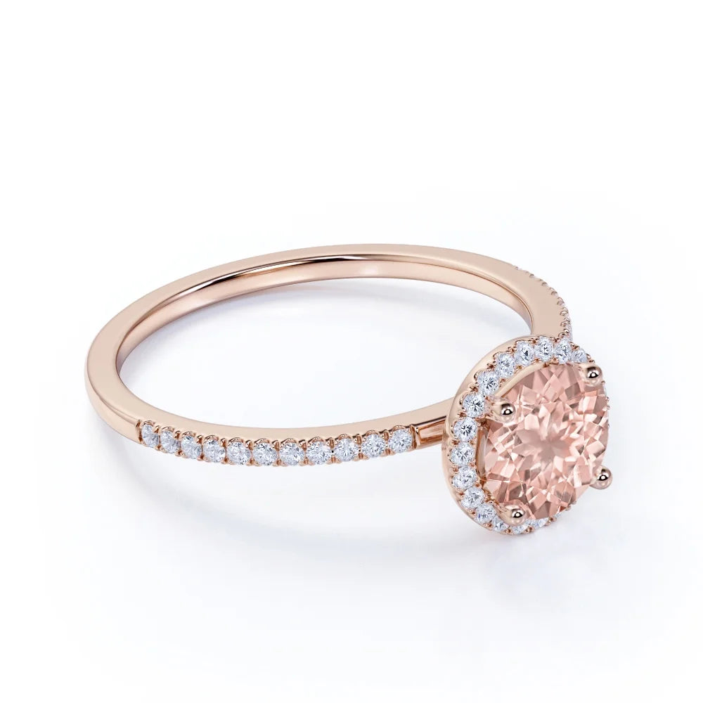 18K Gold Over Sterling Silver Morganite and Moissanite Engagement Ring N190914