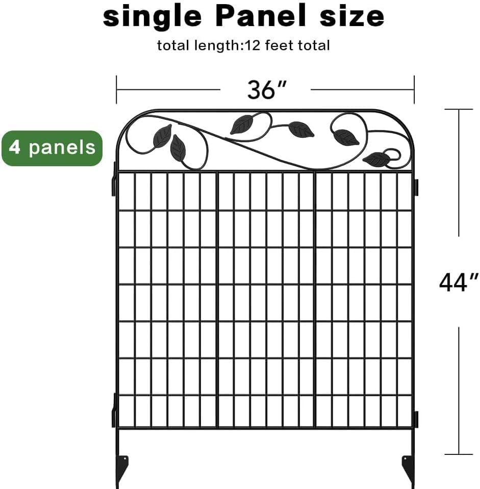 4 Pack 44inch High 12ft Long Black Decorative Garden Fence Panels T3401