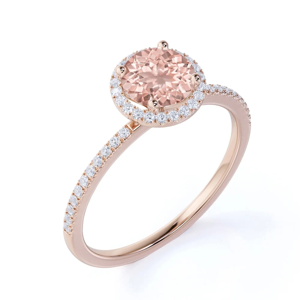 18K Gold Over Sterling Silver Morganite and Moissanite Engagement Ring N190914