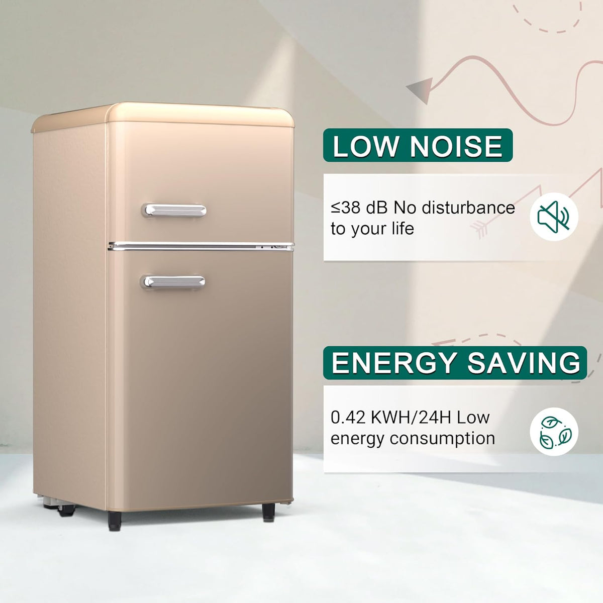 4.1 Cu. Ft. 2-Door Retro Mini Fridge with Freezer (Gold) Y46526