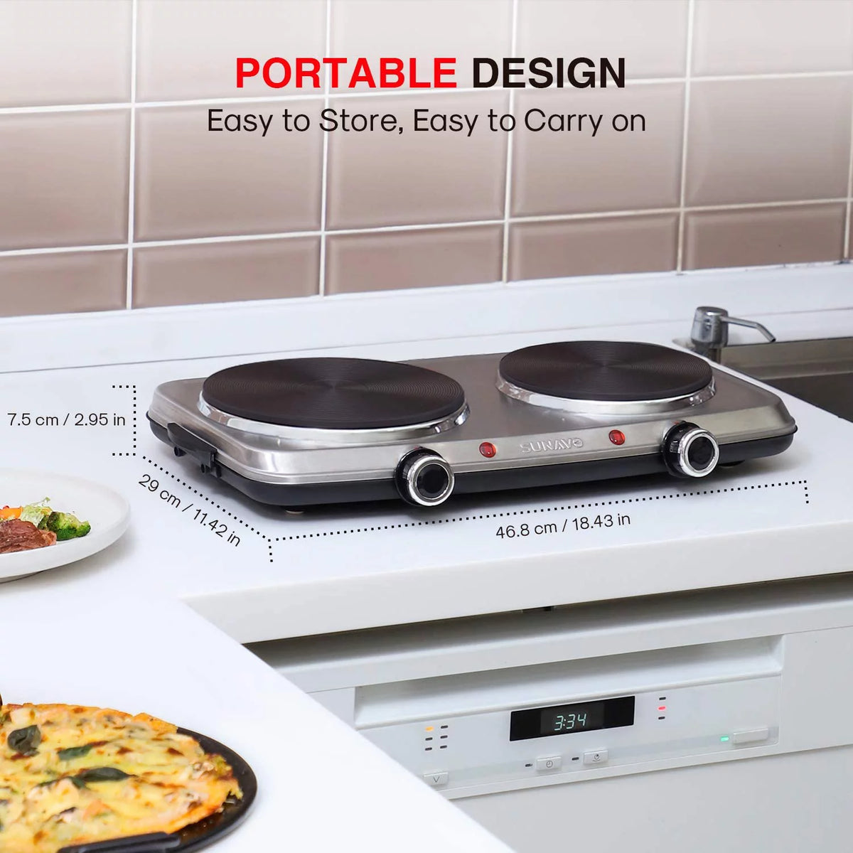 1800W Electric Double Burner Stainless Steel Hot Plate A15804