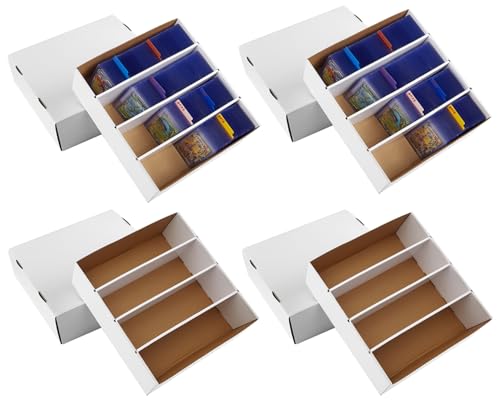 4 Pack White Cardboard Card Storage Boxes with 10 Dividers R40721