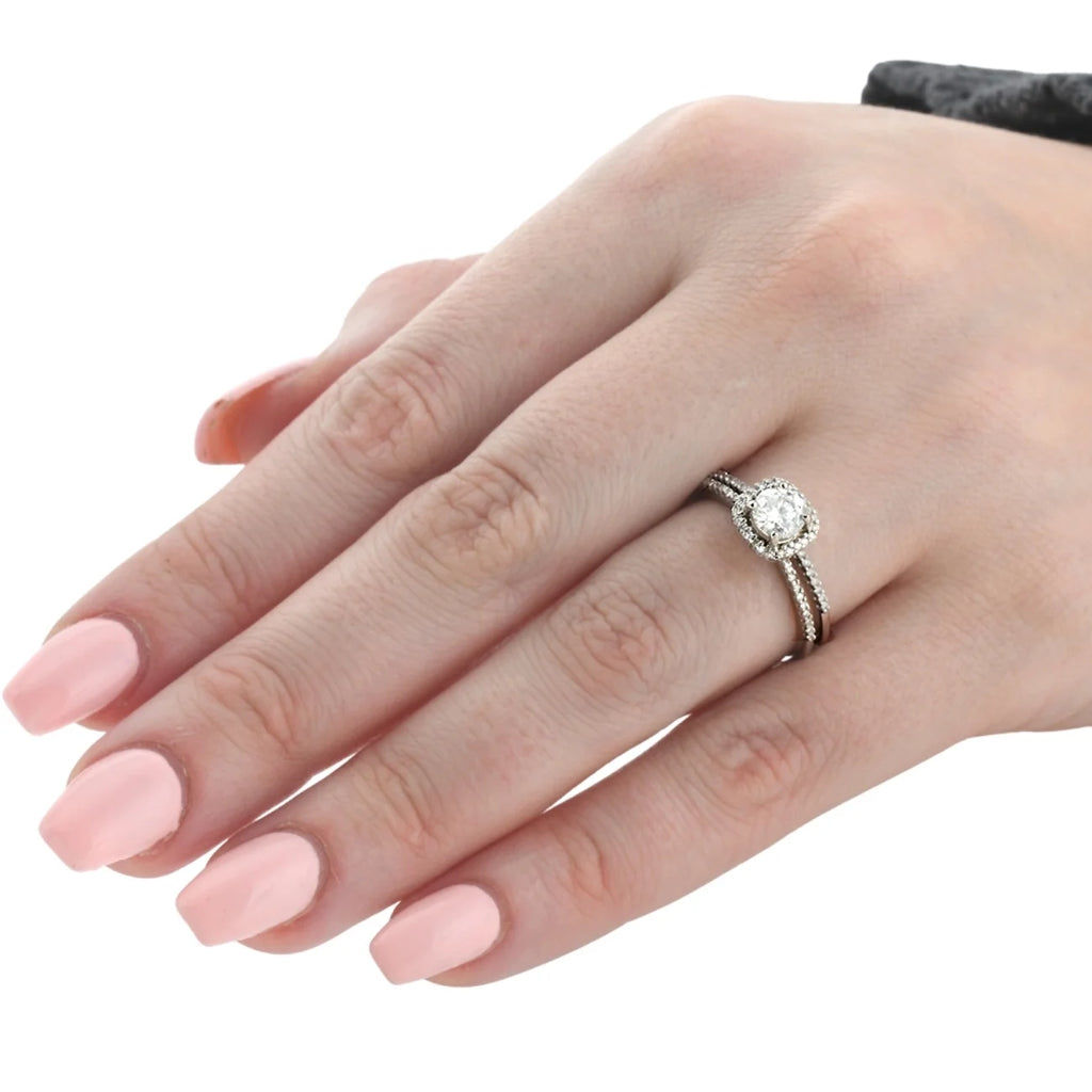 14K White Gold Diamond Engagement Ring Set F853694