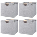 4 Pack Beige Fabric Storage Cubes with Wooden Handles I36408