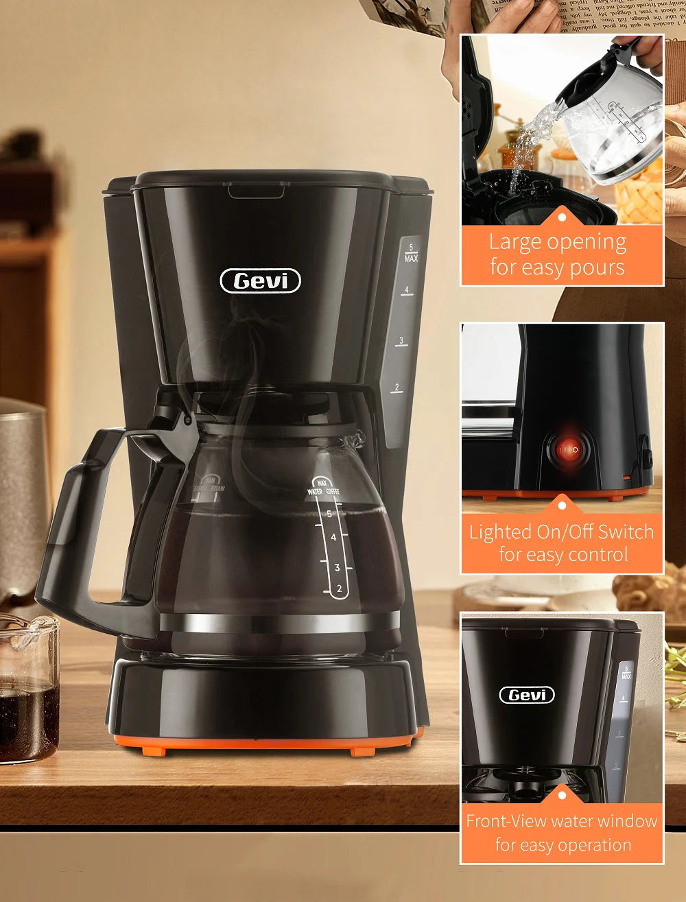 5 Cups Compact Coffee Maker with Filter and Coffee Pot D533