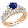 14K Rose Gold Blue Sapphire White Diamond Engagement Ring G407190