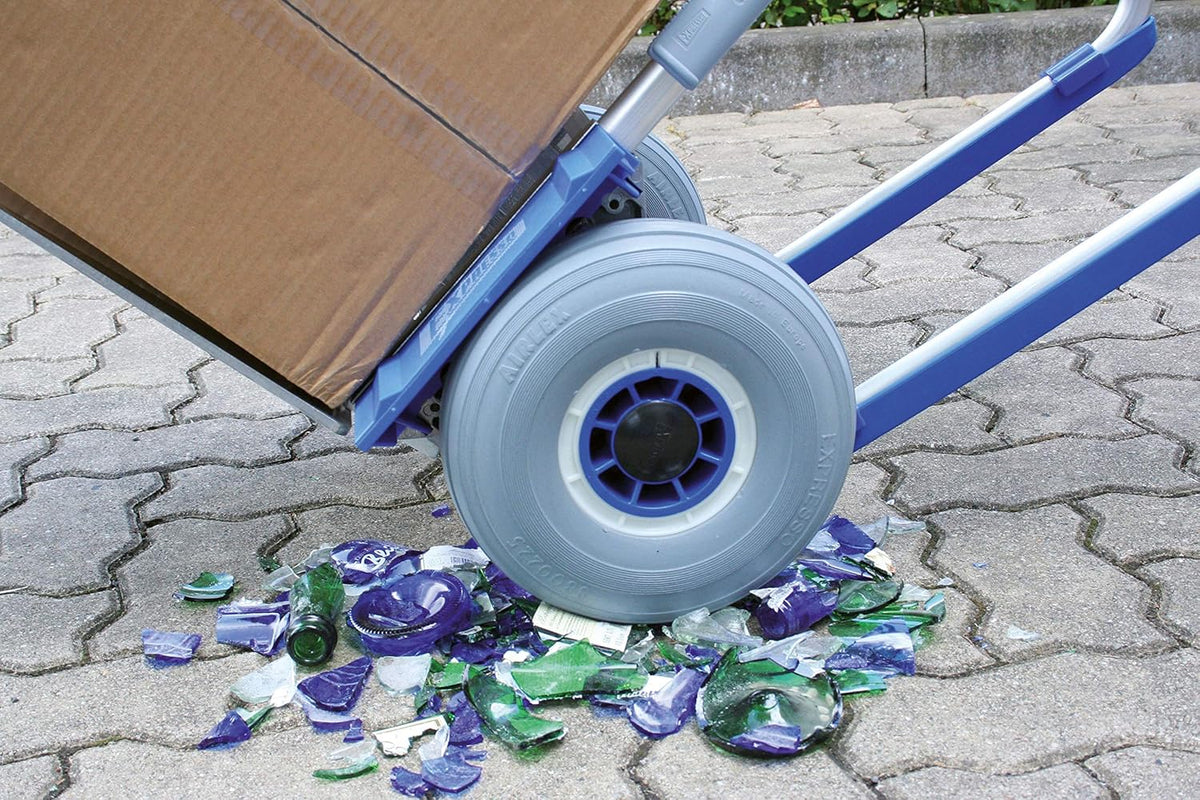 Blue Aluminum Hand Truck with Folding Shovel, 570 Lbs. Capacity, Solid Rubber Tires J30239