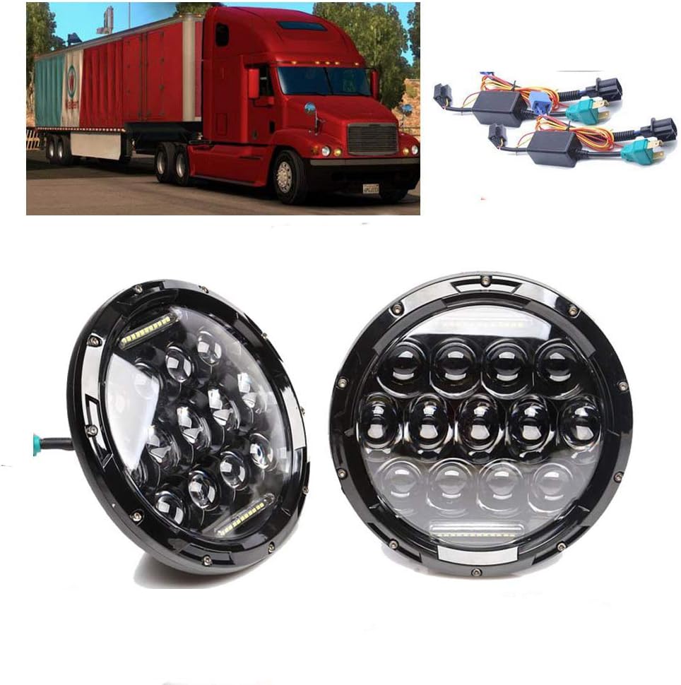 2PCS 7 Inch 180W 18000lms Led Headlights with White DRL and High Low Beam Conversion Kit H4 to H13 Z10051