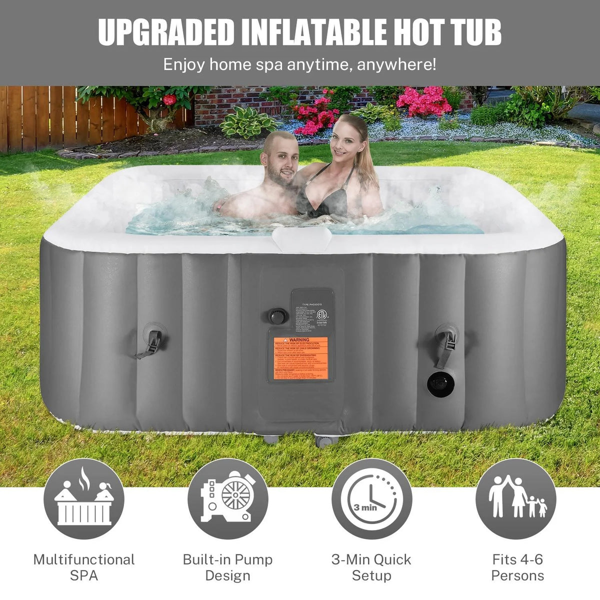 6 Person Inflatable Hot Tub with 130pcs Jet E70639