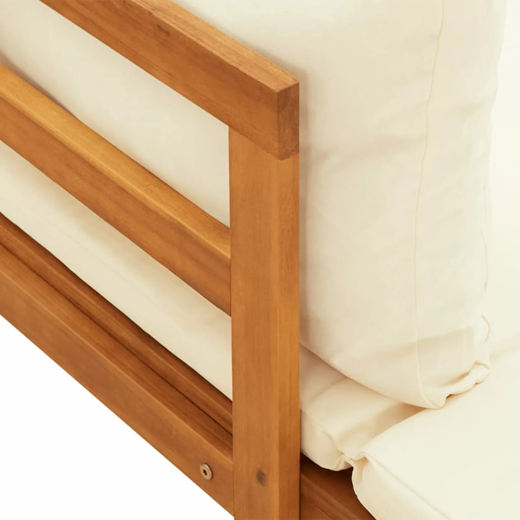 2 Piece Acacia Wood Sun Lounger with Cream White Cushion K20817