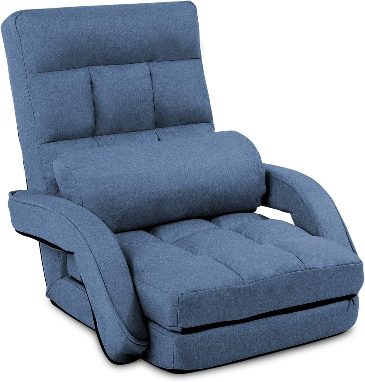 Adjustable Folding Floor Chair with Armrests and Pillow U78485