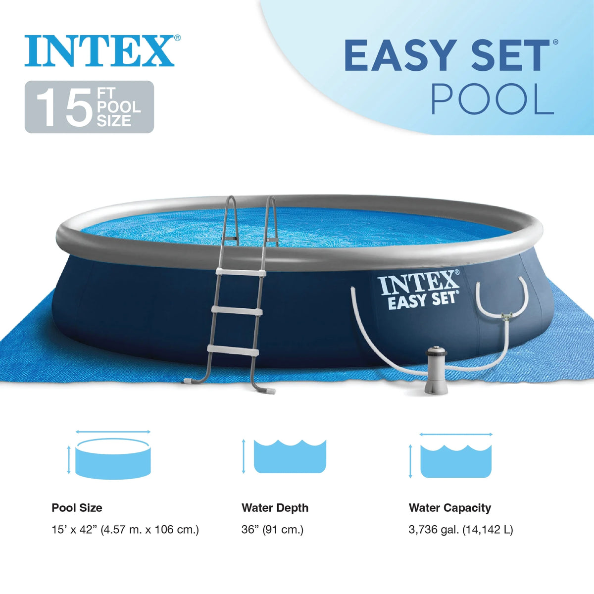 15' x 42 Inflatable Above Ground Swimming Pool Set X385065