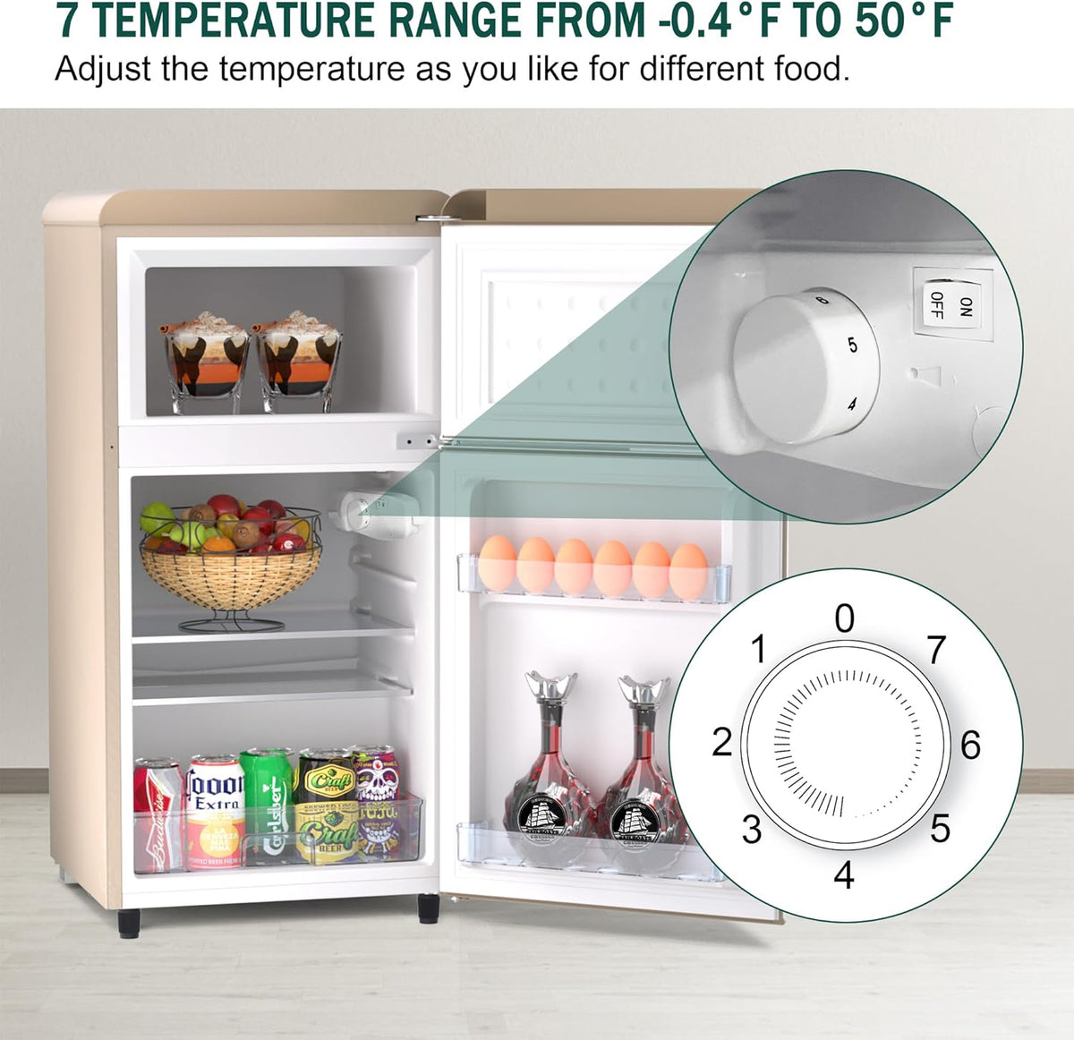 4.1 Cu. Ft. 2-Door Retro Mini Fridge with Freezer (Gold) Y46526