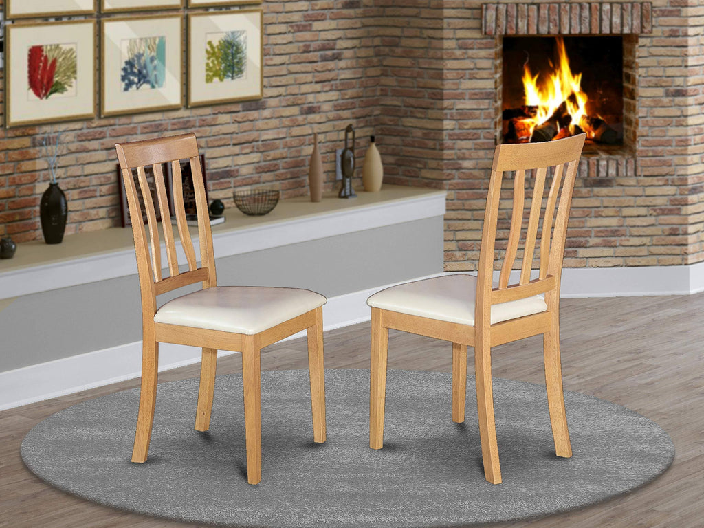 Antique Oak Finish Faux Leather Dining Chair Set of 2 E151