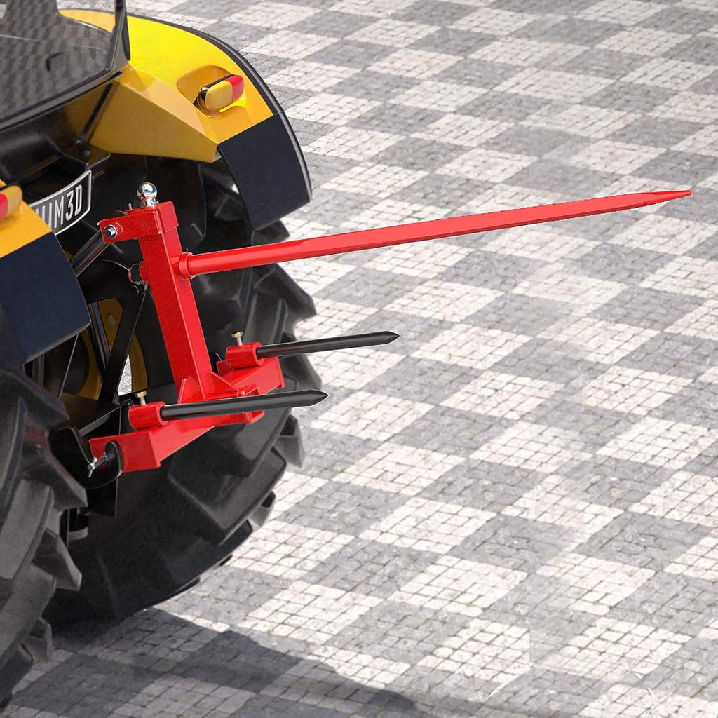 49” Hay Bale Spear 3 Point Trailer Hitch with 2" Receivers for Category 1 Tractors with 2 x 17” Stabilizer Spears 3000lbs Capacity & 1-7/8'' Trailer Ball Gooseneck Drawbar E3905