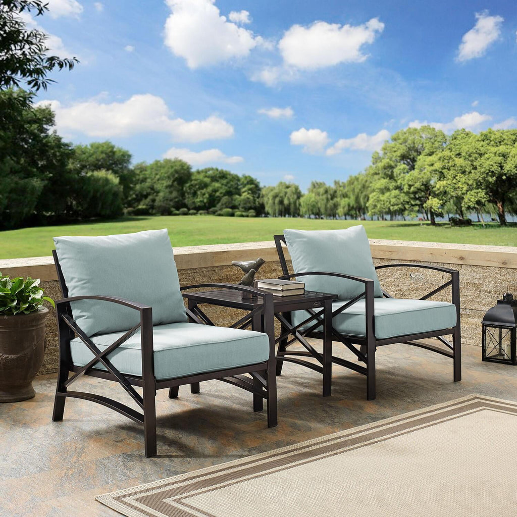 3Pc Outdoor Metal Armchair Set with Side Table N3456