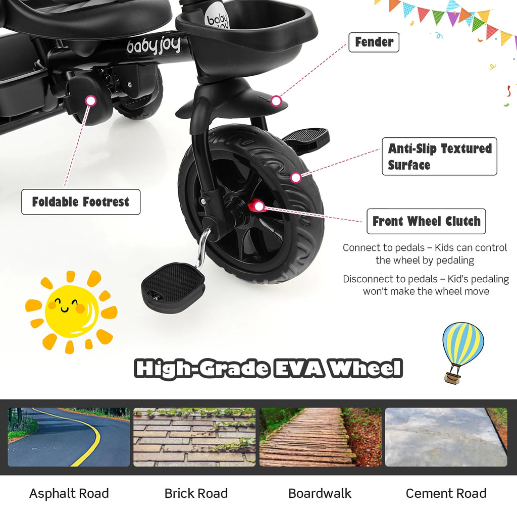 4-in-1 Toddler Tricycle with Adjustable Push Handle K2767