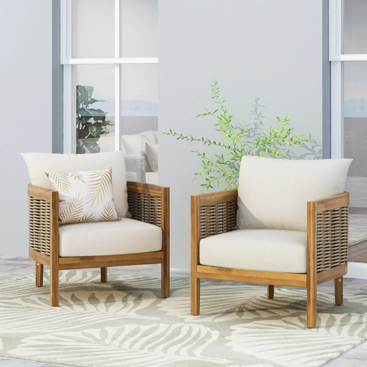 Acacia Wood Club Chairs with Cushions Set of 2 A73822