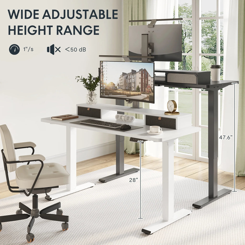 55"x24" Height Adjustable Standing Desk with 2 Drawers White Frame and White Top A9398