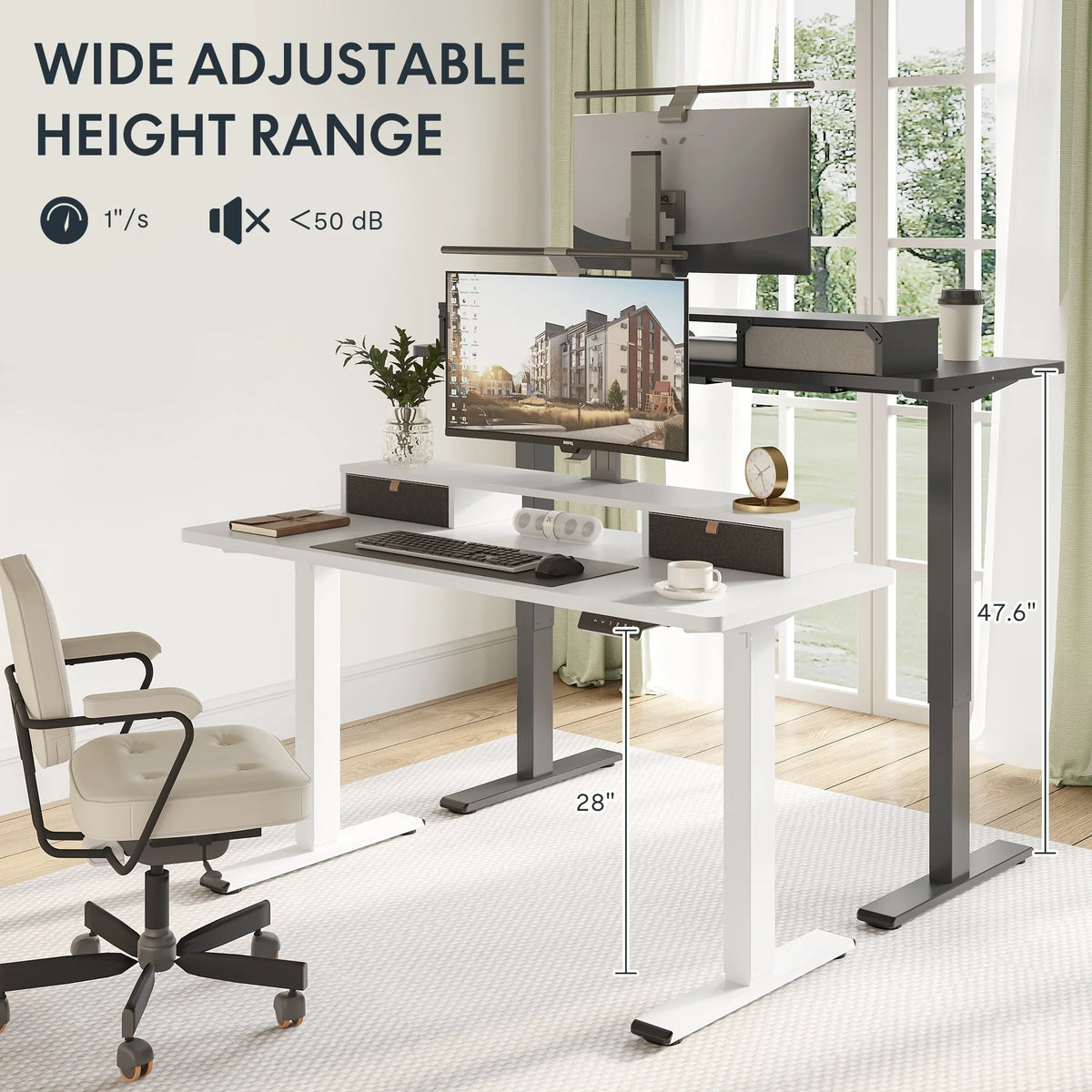 55"x24" Height Adjustable Standing Desk with 2 Drawers White Frame and White Top A9398