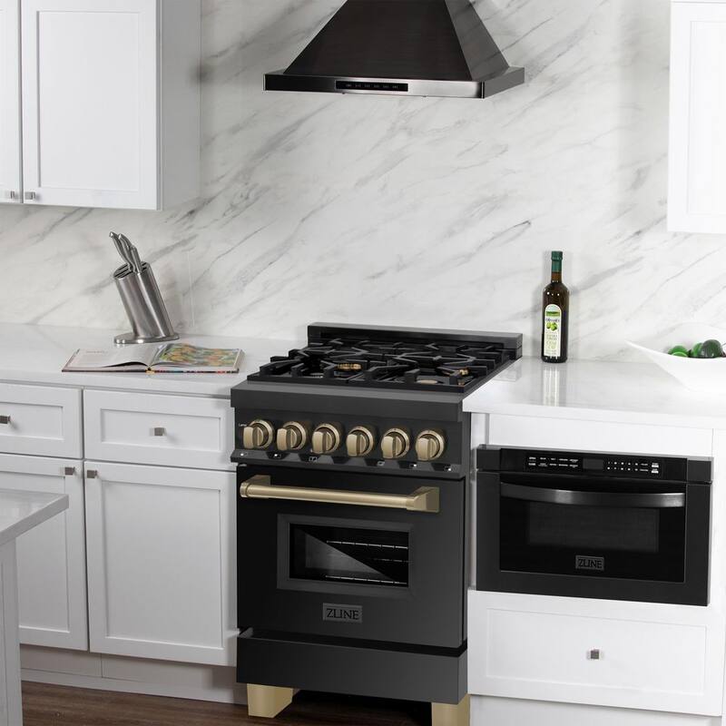24 in. 4 Burner Dual Fuel Range in Black Stainless Steel and Champagne Bronze B161040
