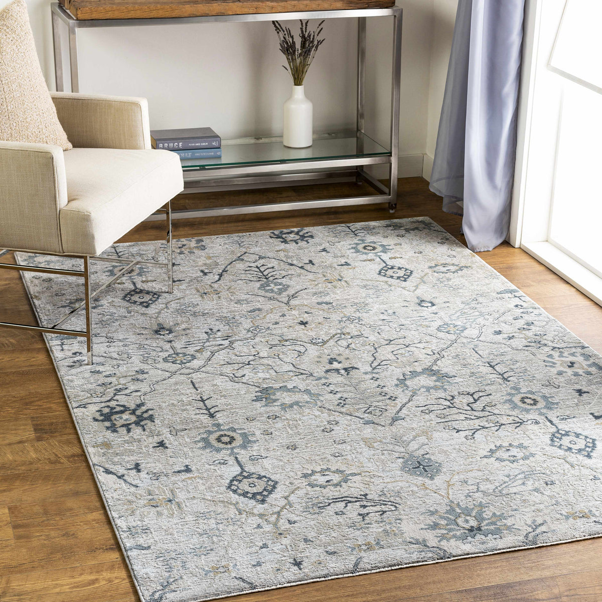 Blue Grey Beige 9' x 12' Area Rug W601286