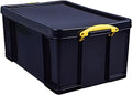 48 Litre Solid Black Plastic Storage Box with Yellow Handles T648359