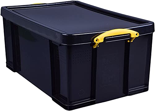 48 Litre Solid Black Plastic Storage Box with Yellow Handles T648359