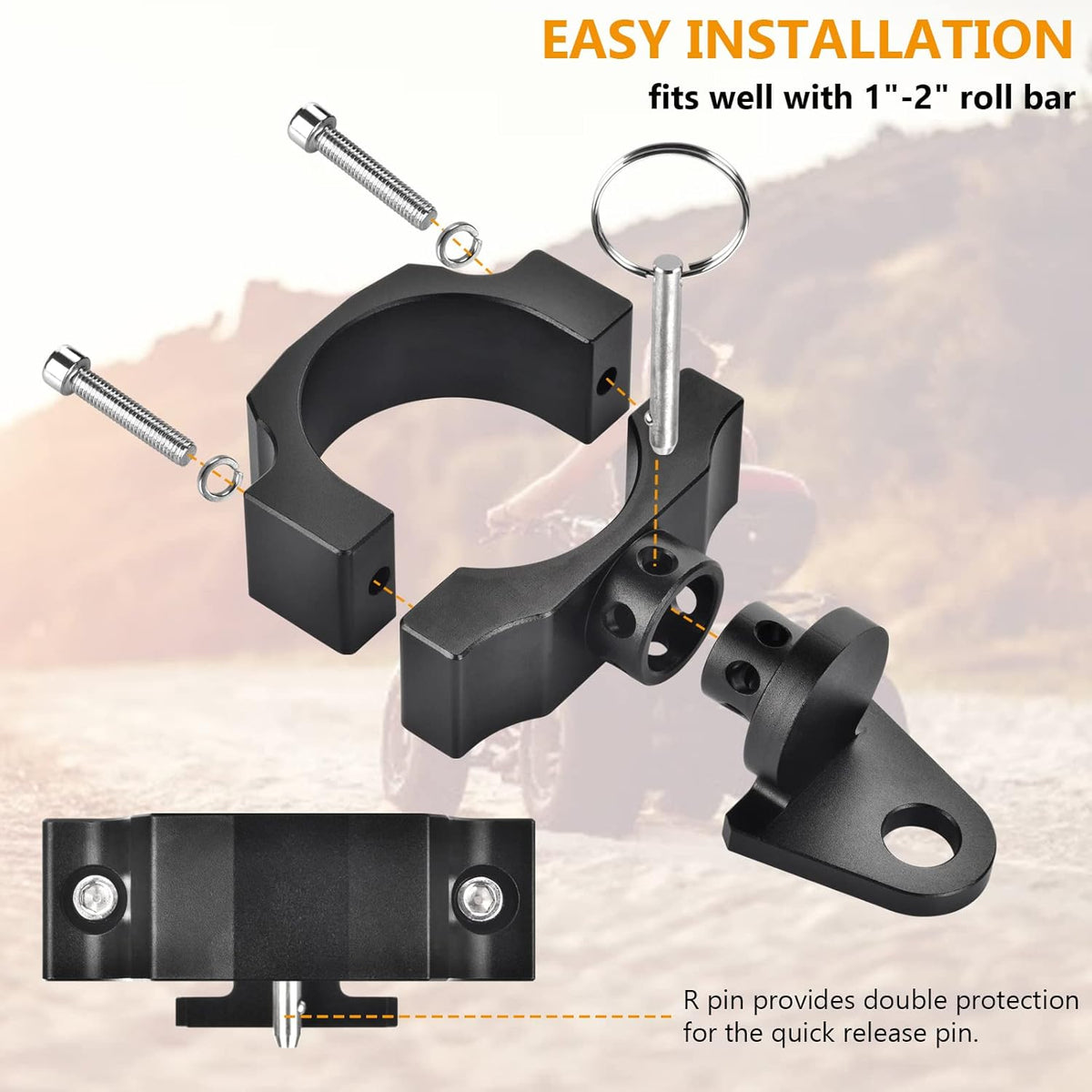 2PCS Quick-Release UTV Flag Pole Mounting Bracket for 1-2in Roll Bar B4312