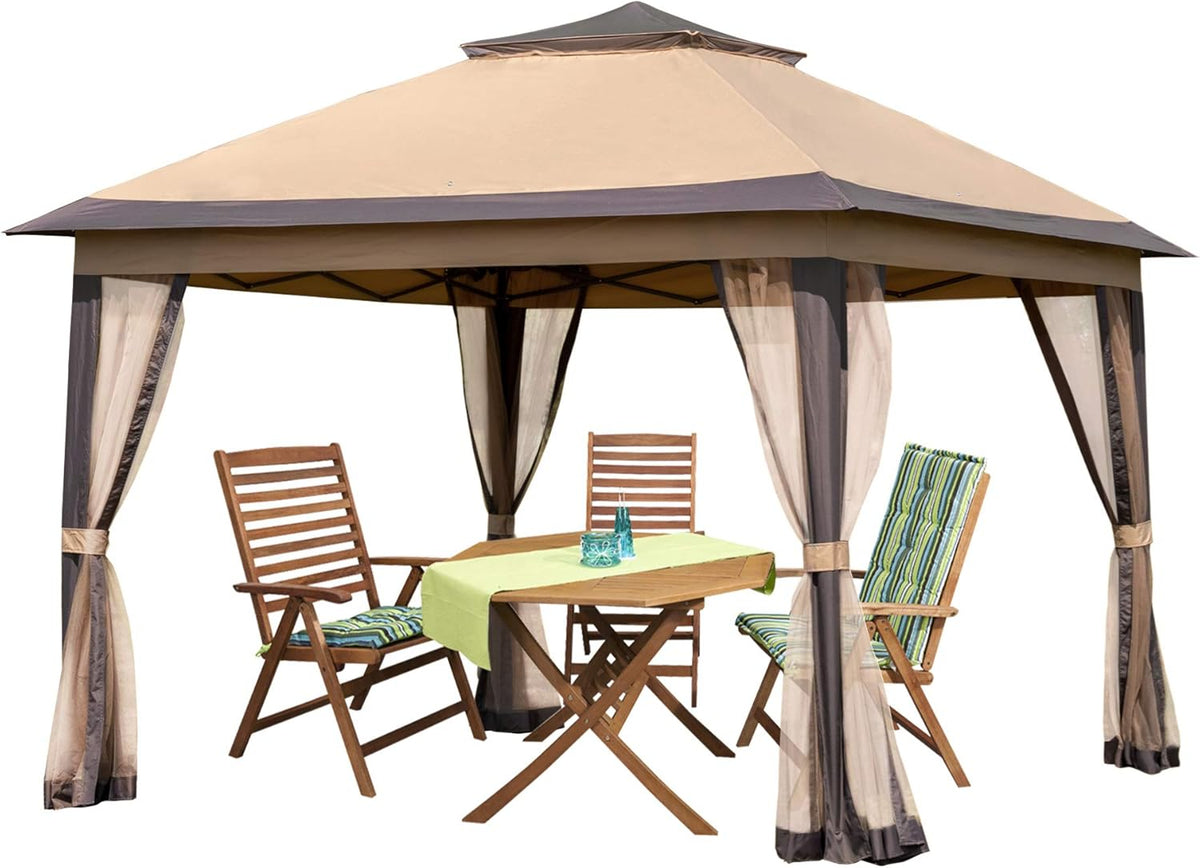 11x11 Pop up Gazebo with Mosquito Netting Waterproof Metal Frame Y80422