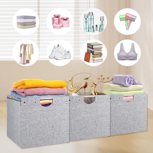 4 Pack Beige Fabric Storage Cubes with Wooden Handles I36408