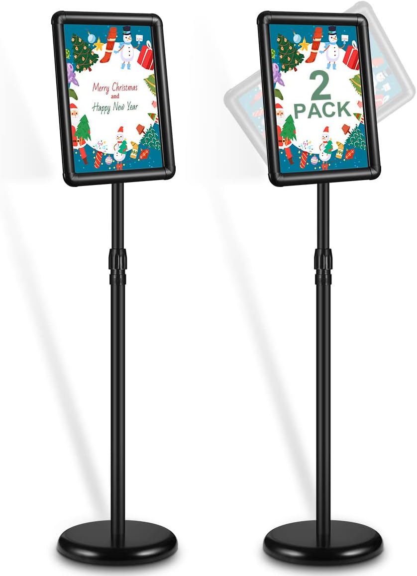 2 Pack Adjustable Sign Holder Stand with Base, 8.5 x 11 Inch, Black V740834
