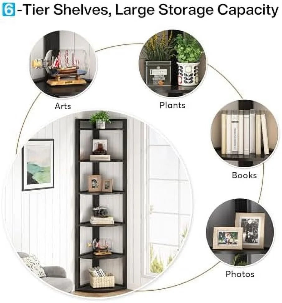 6 Tier 70.9 Inch Tall Corner Bookshelf Q73574