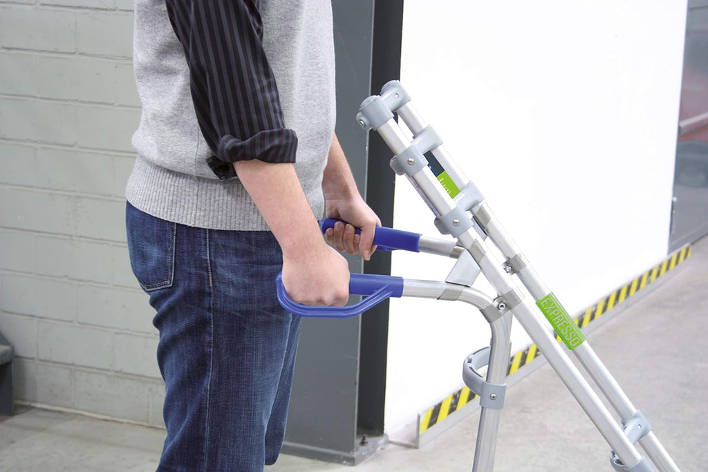 Blue Aluminum Hand Truck with Folding Shovel, 570 Lbs. Capacity, Solid Rubber Tires J30239