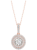 10K Rose Gold Diamond Cluster Halo Pendant Necklace W127
