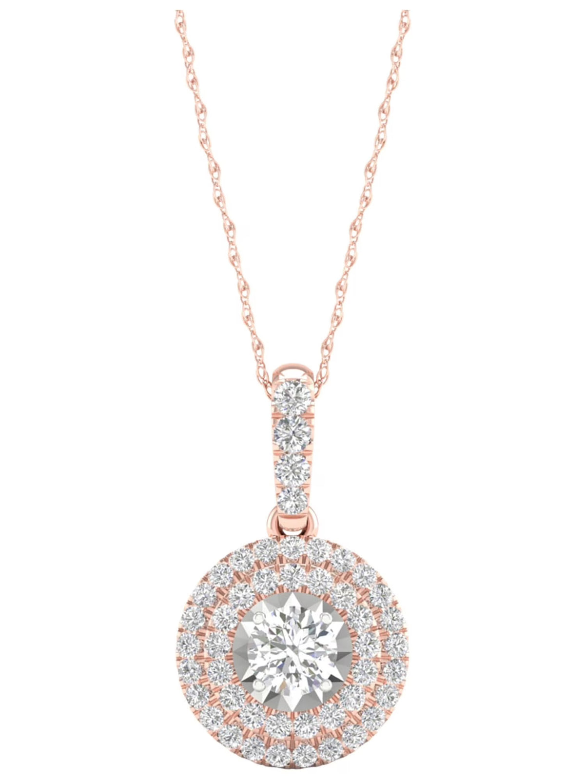 10K Rose Gold Diamond Cluster Halo Pendant Necklace W127