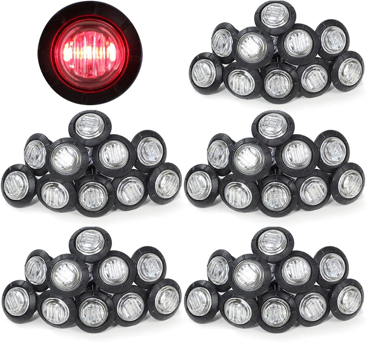 3/4 Inch Amber 3 LED Round Side Marker Indicator Lights with Black Rubbers 12V DC O590