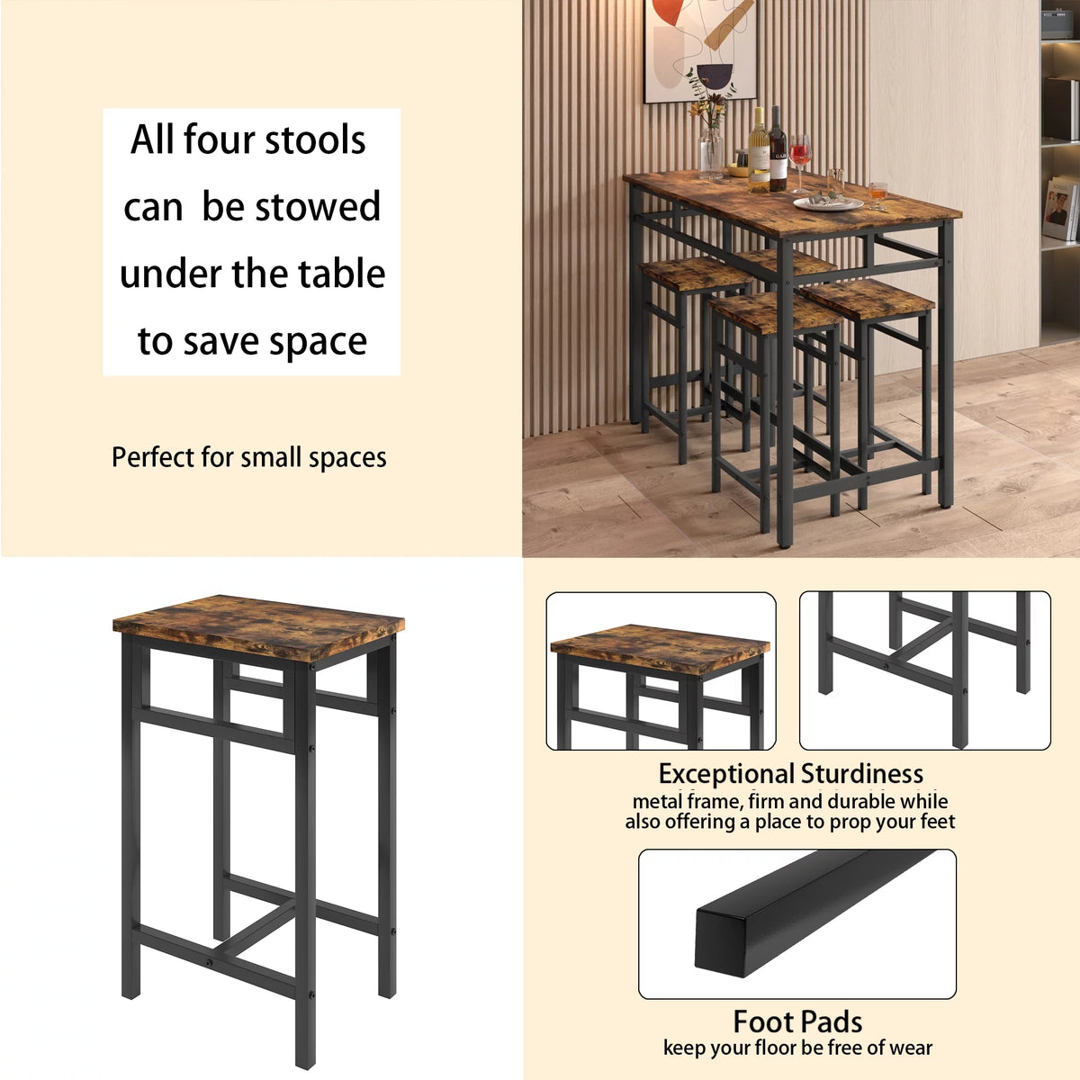 5 Piece Wooden Metal Dining Table and Stools Set J994