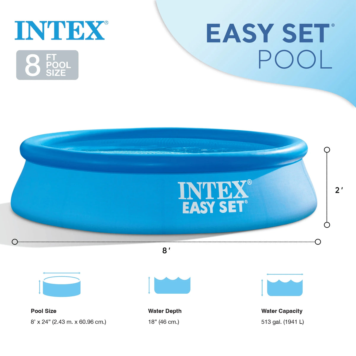 Blue 24 in. x 8 ft. Inflatable Swimming Pool Q54498
