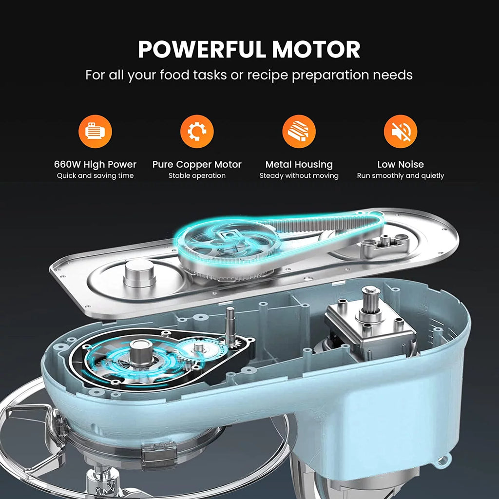 660W 10 Speed 6 Quart Tilt-Head Electric Stand Mixer with Beater, Dough Hook, Wire Whip and Egg Separator, Blue K798990
