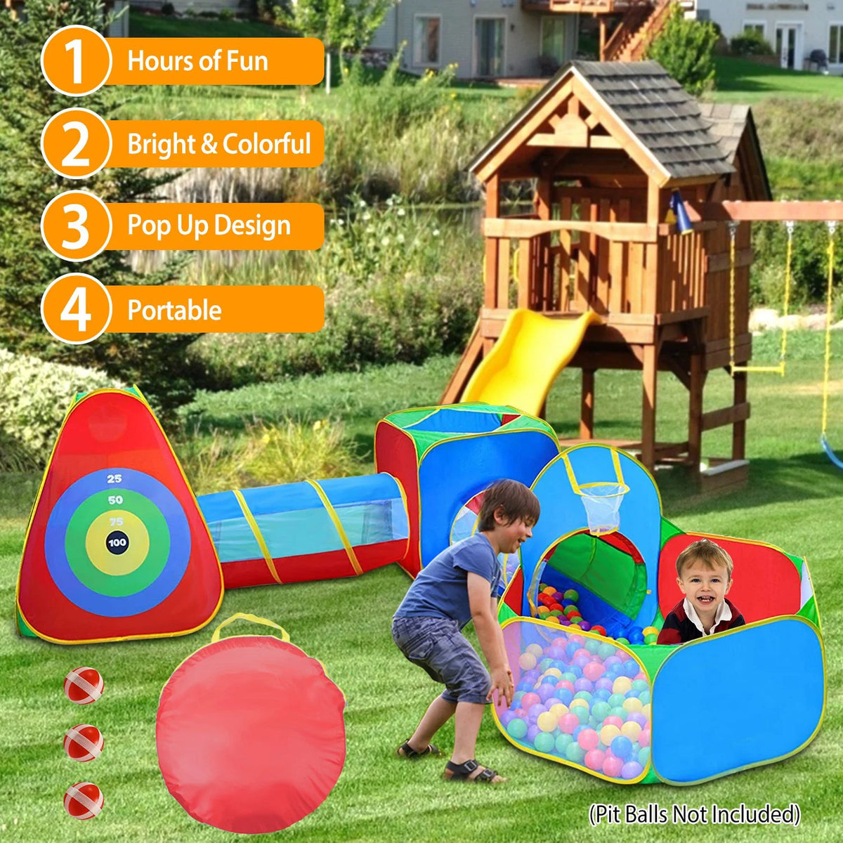 5Pcs Colorful Kids Play Tent Ball Pit Crawl Tunnel Playhouse I540172