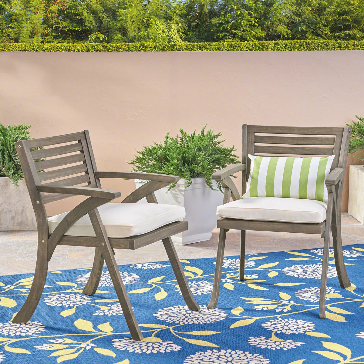 Acacia Wood Dining Chairs with Cushion, Set of 2 I25167