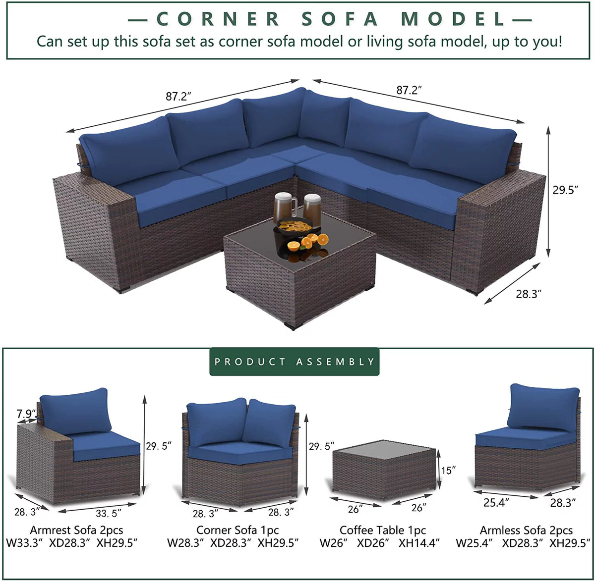 6 Pieces PE Wicker Outdoor Patio Sectional Sofa Set Z37387