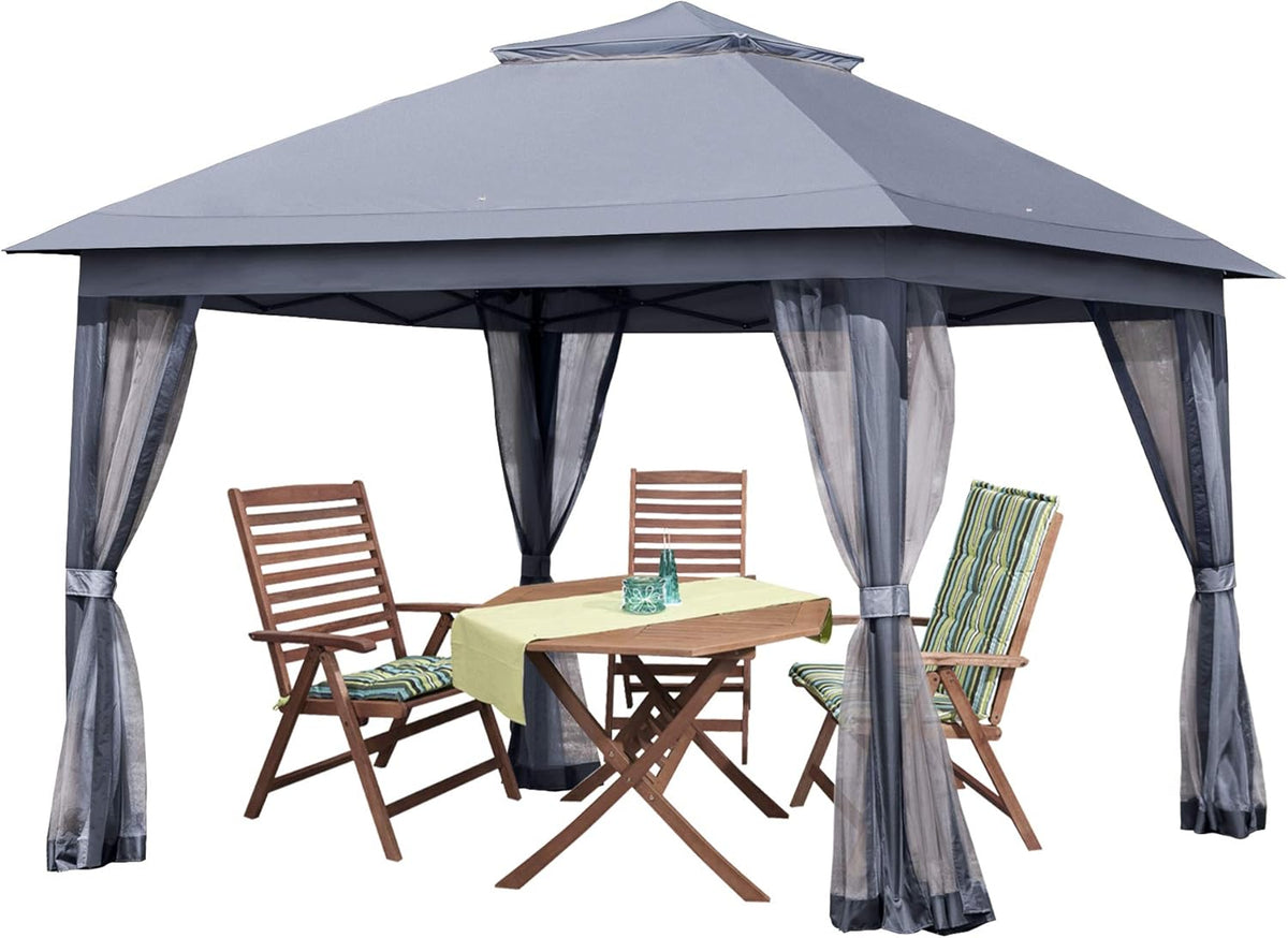 11x11 Pop up Gazebo with Mosquito Netting Waterproof Metal Frame Y80422