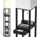 5-Tier Shelf Floor Lamp with Drawer and LED Bulb, Black G377630